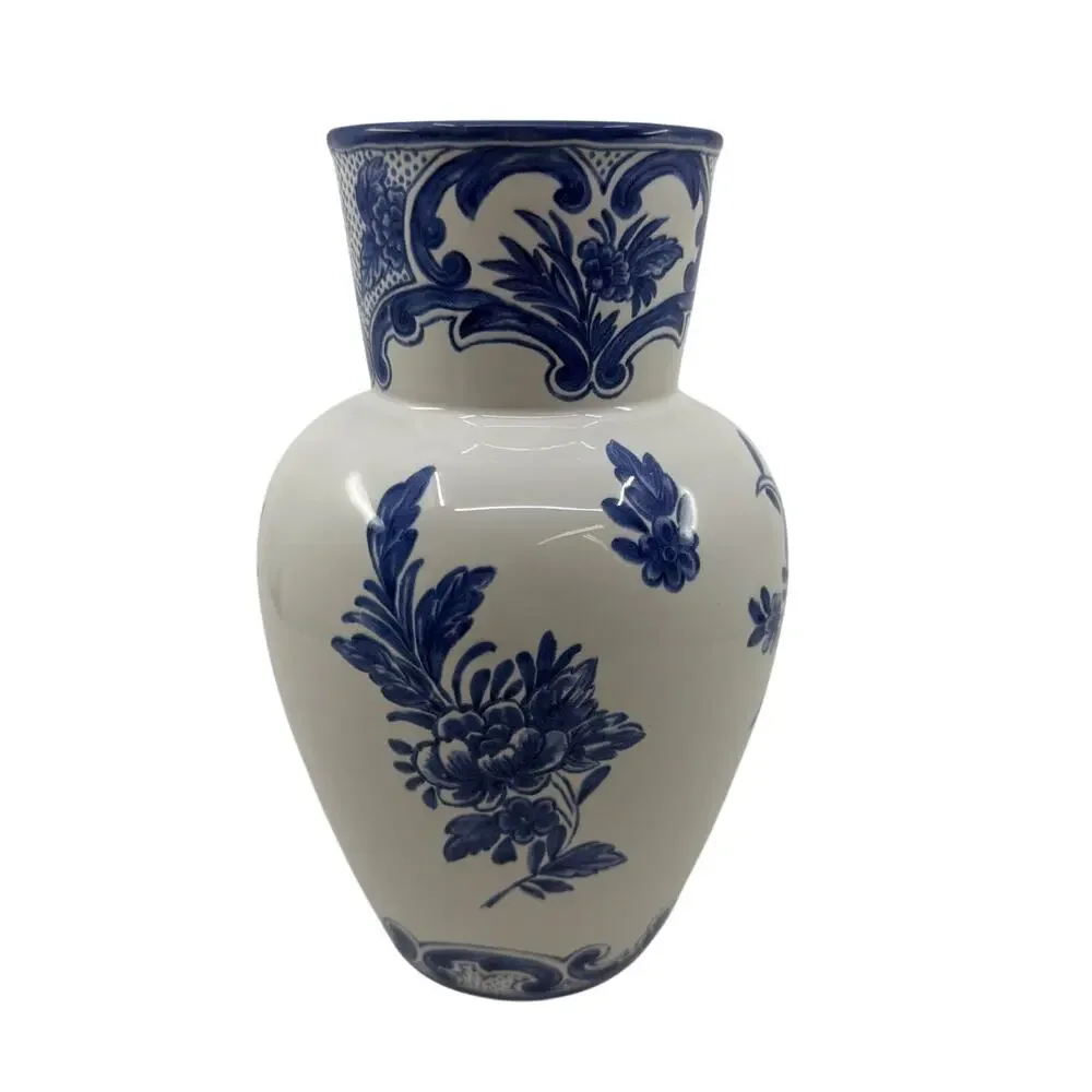 Tiffany & Co. DELFT Blue & White Porcelain 9.75” Vase Made In Portugal 1996
